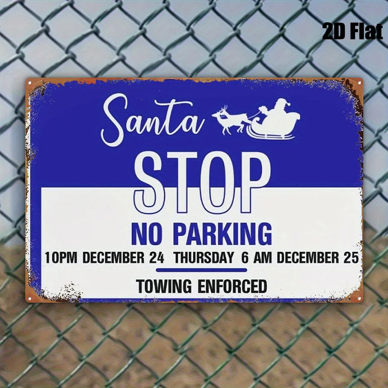2D Flat, 1pc 2D Flat Sign, Santa Claus Stop Sign, Classic Wall Art, Durable Metal Decor for Home, Kitchen, Bar, Garden, and Farm