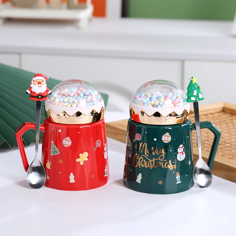 Newest Christmas Mugs Creative Planet Ceramic Cup with lid and Santa Claus spoon Xmas Gift Coffee cup Water Cup For home office