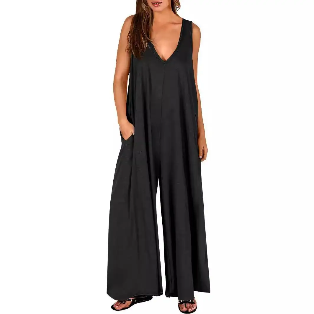 

Summer Fre Casual Women's ket Overall Thin Milk Silk Ladies Jumpsuit Low Waist Long Pants Polyester Fiber Commute Sle