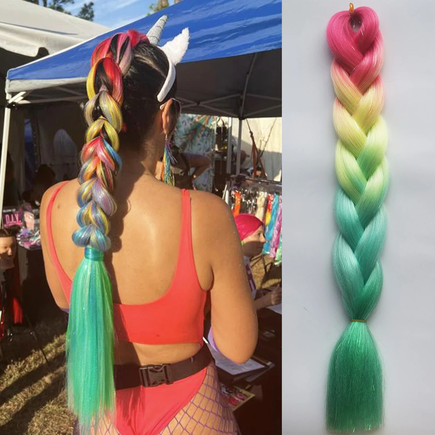 Colored Braiding Hair Ombre Braiding Hair Blend Hair Tinsels Festival Rave Hair Extensions for Girls Crazy Hair Day Braids