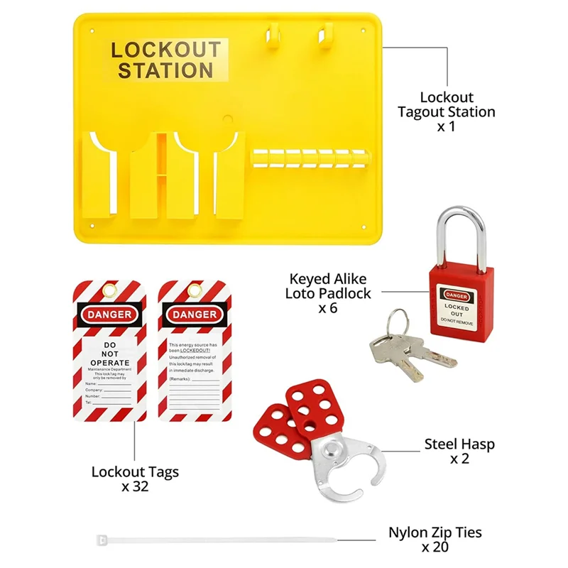 

B30C-Lockout Tagout Station,6 Pcs Safety Padlock, Lockout Station, 2 Pcs Hasp,32 Pcs Tags 20 Pcs Zip Ties,For Electric Power