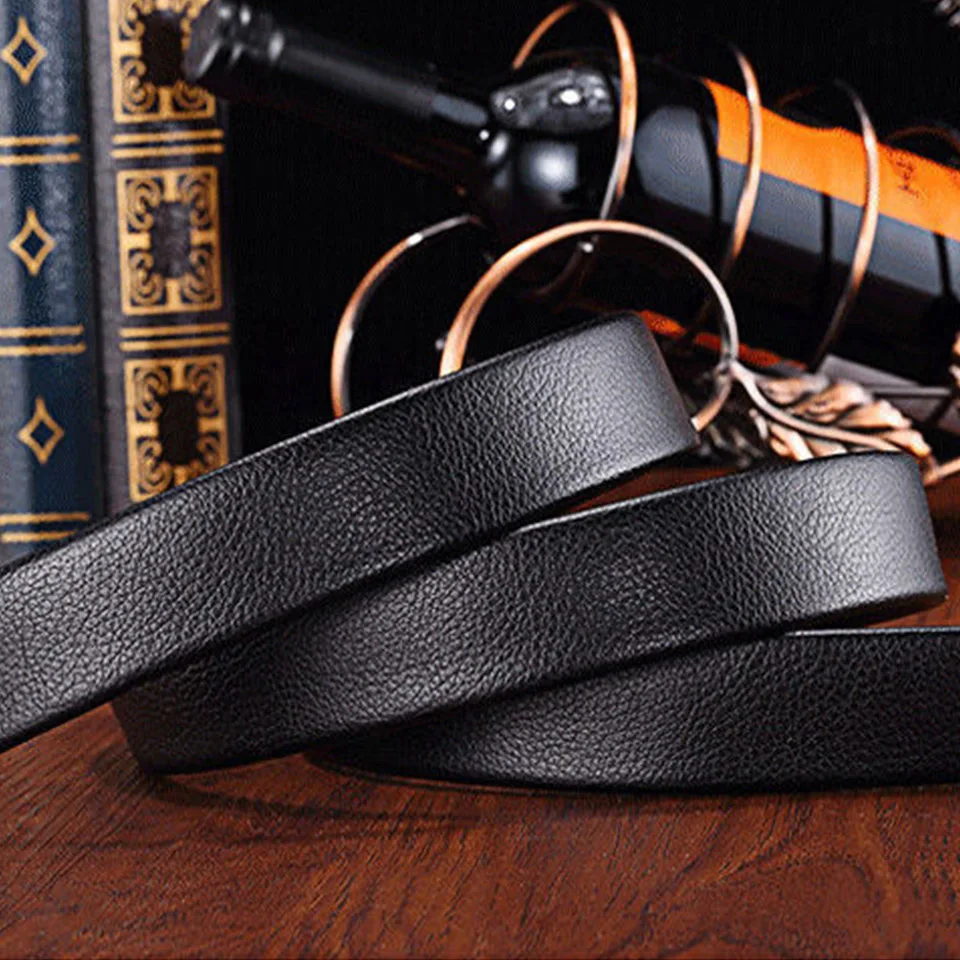 2023 New Headless Belt Fashion Men's 3.5cm Wide Black Brown Litchi Pattern PU Leather Without Automatic Buckle Casual Pants Belt