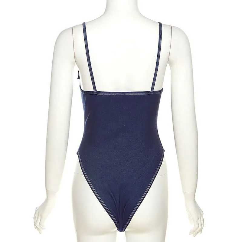 Damskie kombinezony jeansowe obcisłe sportowe body z dekoltem O-neck seksowne topy na ramiączkach w stylu amerykańskim bez rękawów obcisłe ubrania dla kobiet rampersy