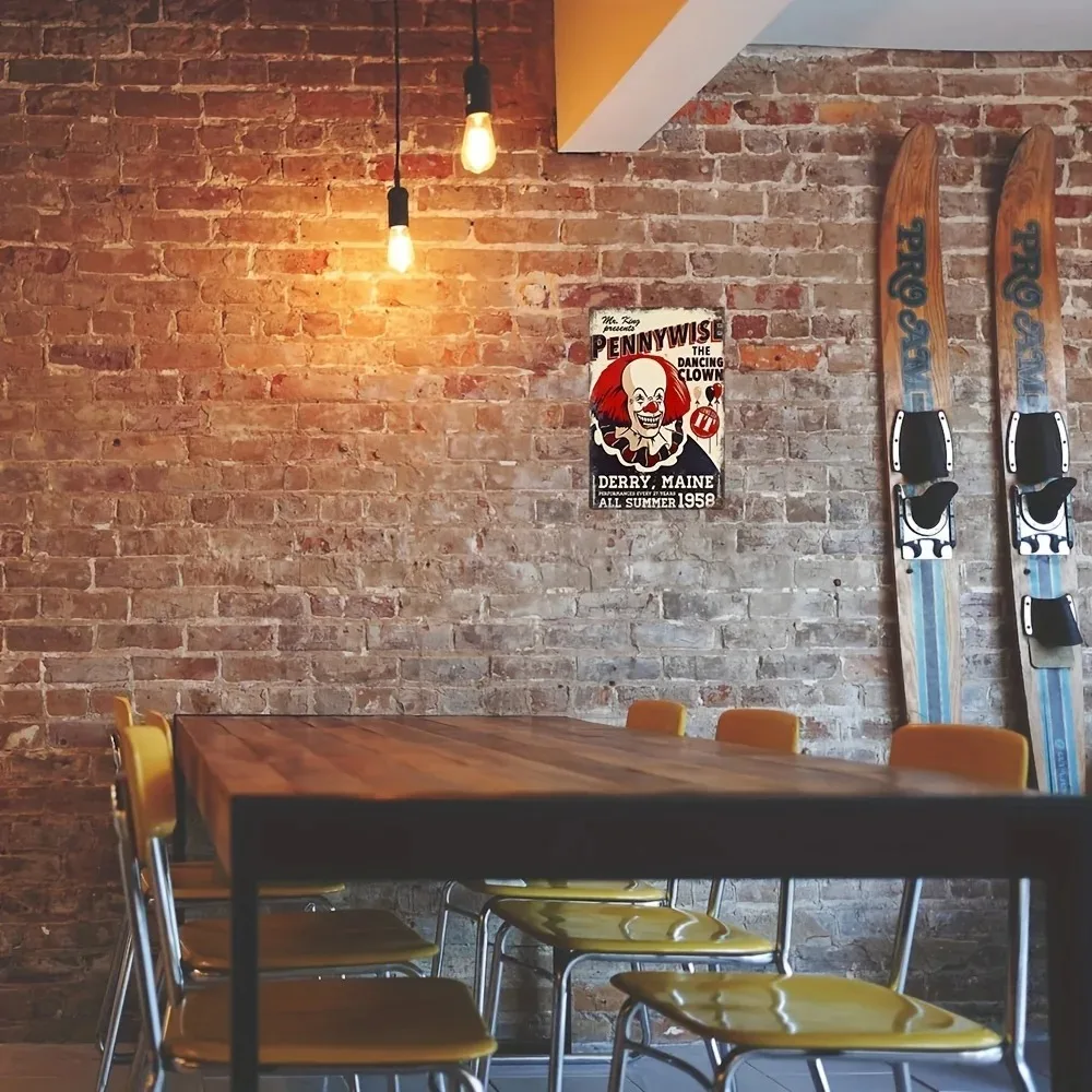 لوحة من القصدير - 1 لافتة حائط كلاسيكية من الألومنيوم عتيقة للمهرج الراقص Pennywise |   ديكور معدني من القصدير للبار والحانة والمقهى |   مثالية ل