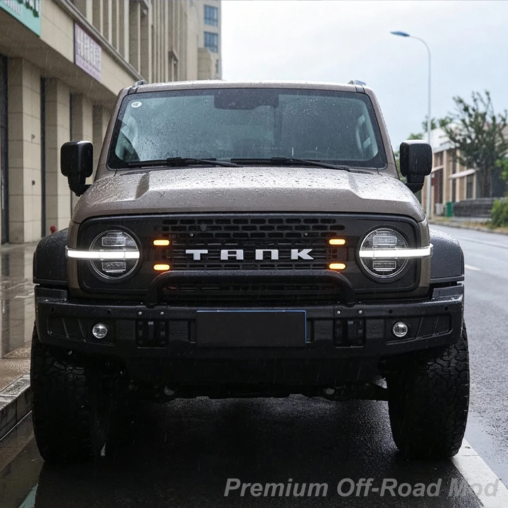 For 2021-2025 GWM Tank 300 Thor‑Style Front Grille Amber LED Grille Lights Front Face Off‑Road Modified Exterior Car Accessories