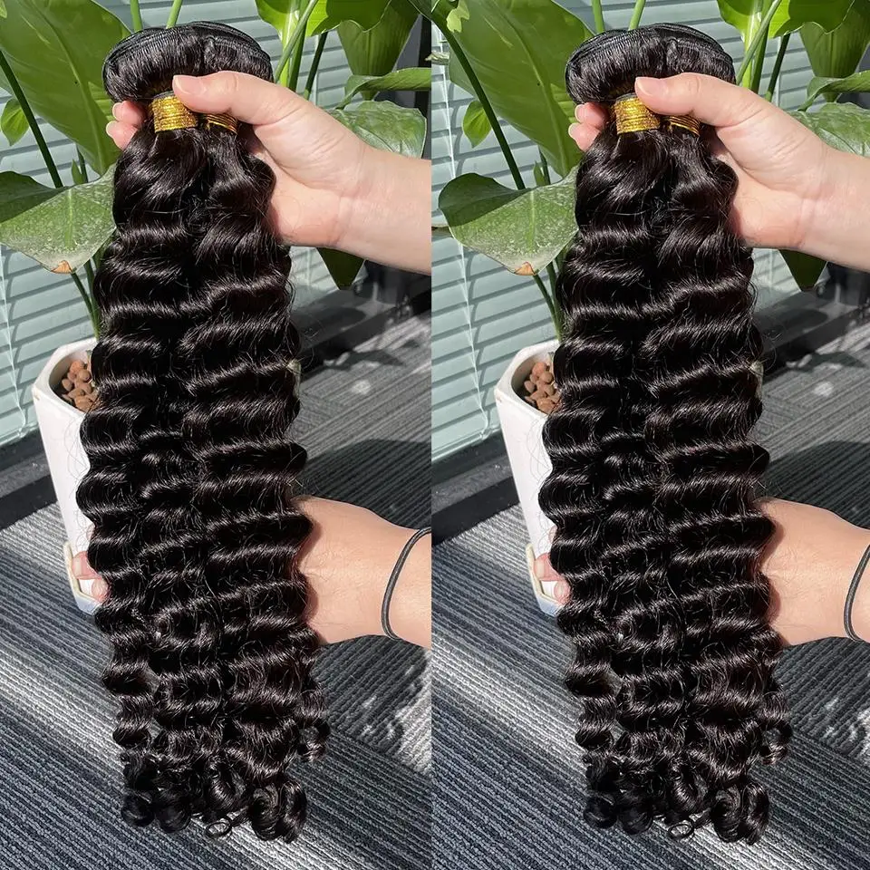 Loose Deep Wave Bundles 3 4  Remy Hair Bundles Brazilian Curly Human Hair Weave Bundles 30 32 Inch Hair Extensions Double Drawn