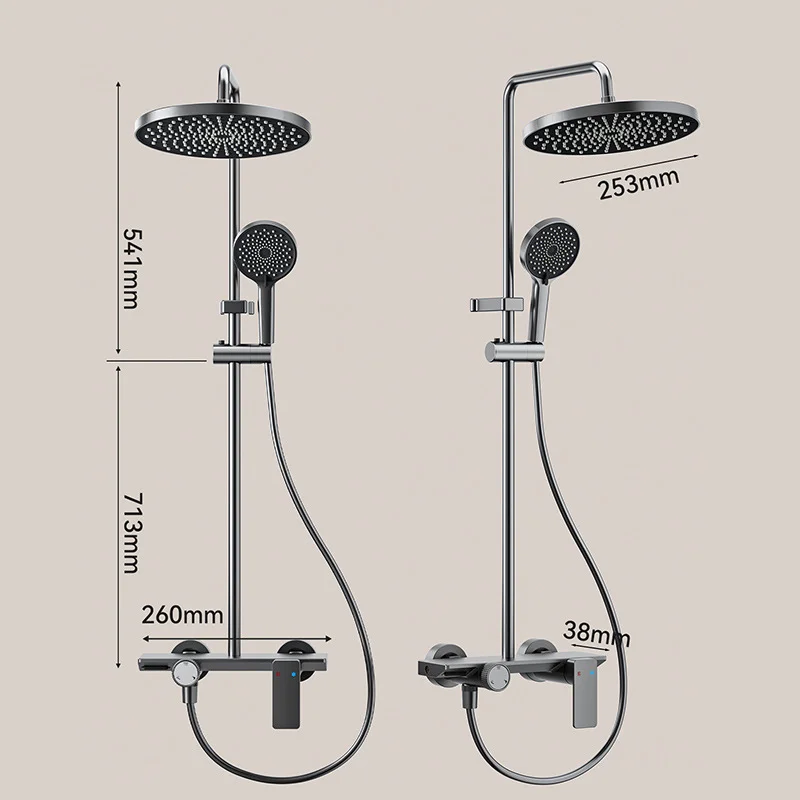 

Grey Bathroom Shower Set Multifunctional Hot And Cold Water System for Hotel Apartment Bathtub Include Faucet Complete Showering