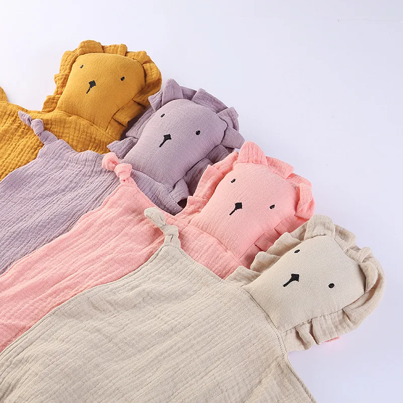 

Cute Cartoon Lion Baby Sleeping Dolls Double Cotton Crepe Comforter Blanket for Newborn Soothe Appease Saliva Towel Bib