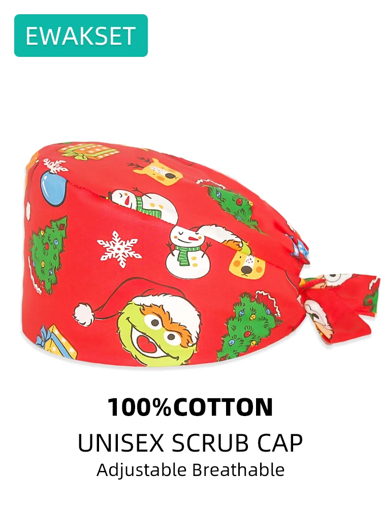 عيد الميلاد نمط جراحة قبعة امرأة رجل القطن قبعة طبية مختبر سبا صالون تجميل جراح الأسنان قبعة التخدير الجراحية فرك قبعة #2