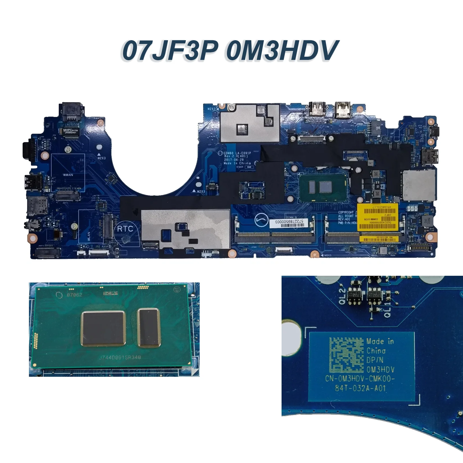 

07JF3P 0M3HDV For Dell Latitude 5580 Laptop Motherboard System Mainboard Onboard CPU LA-E091P SR340 i5-7300U 7JF3P M3HDV