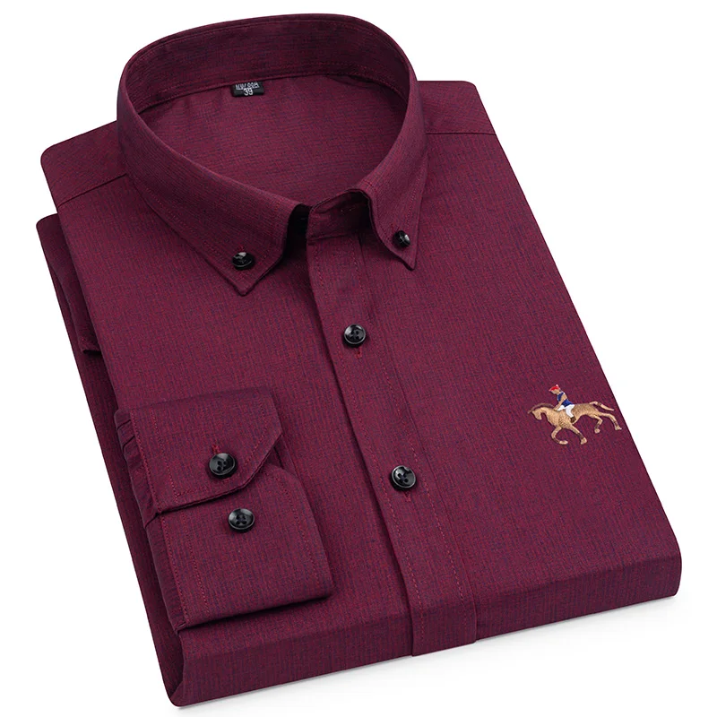 New Imitation Linen Solid Color Long-sleeved Men\'s Shirt Anti-wrinkleNo ironing Stretch Casual Slim Business Men\'s Clothing Toh