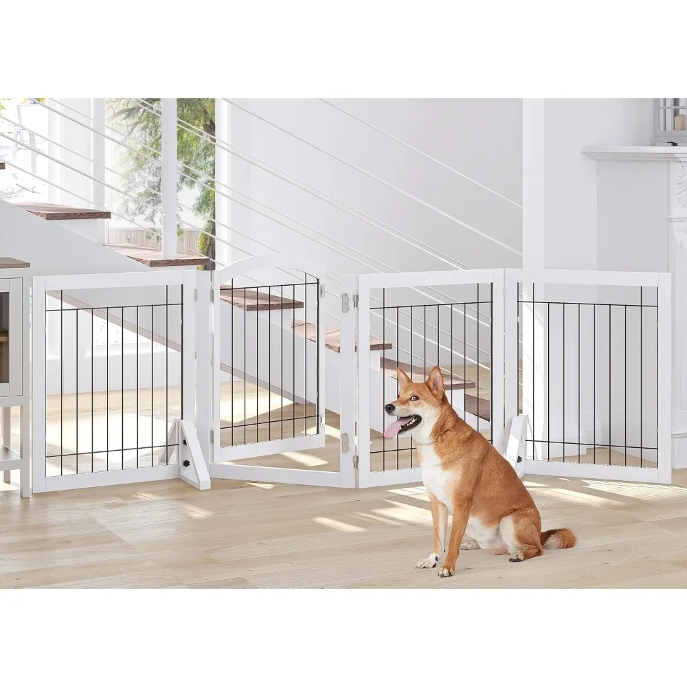 

Dog Gate with Door Walk Through, Freestanding Wire Pet Gate for The House, Doorway, Stairs, Pet Puppy Safety Fence