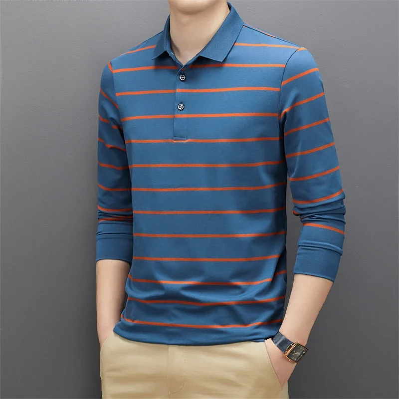 New Men\'s Casual Long Sleeve Polo Shirt Fashion Solid Color Top