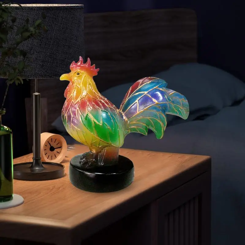 

Animal Desk Lamp Rooster Resin Night Light Retro Table Lamp Home Decoration Gift Unique Lighting Rooster Stained Glass Desk Lamp