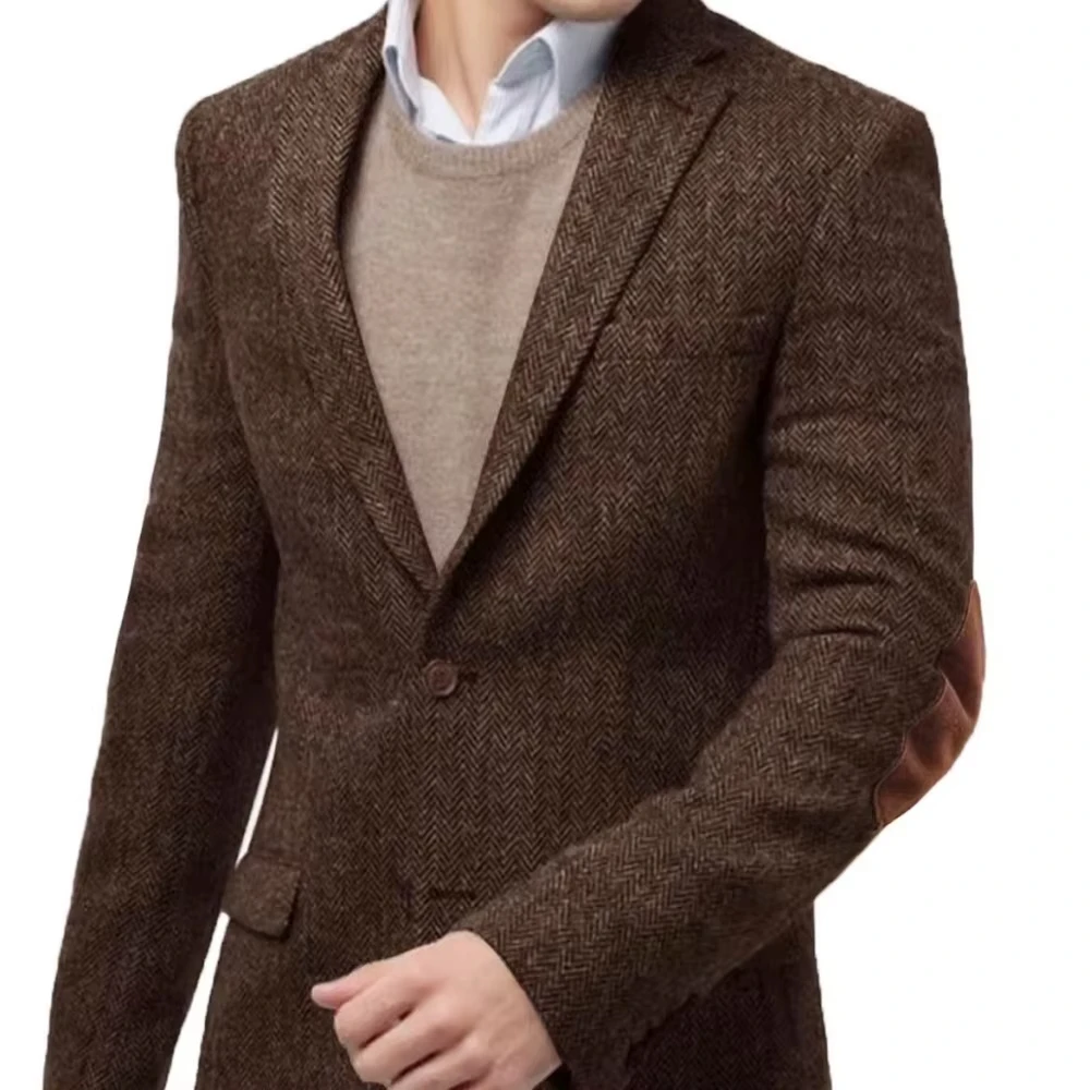 

Men's Brown Blazer 1-Piece Lapel Embossed Office Business Winter Terno Jacket Casual Outerwear