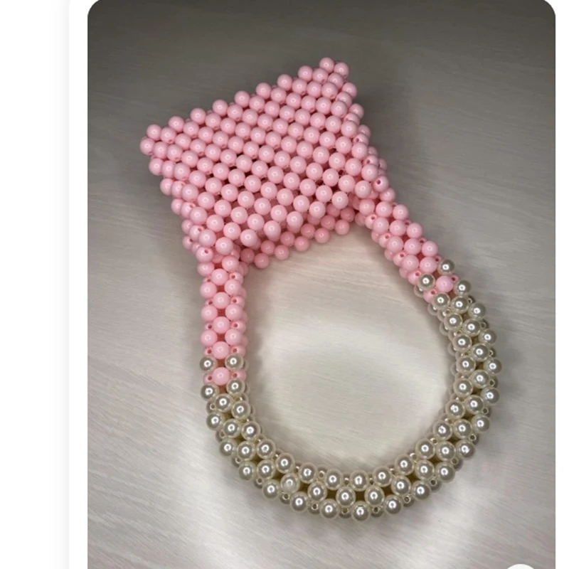 Fashionable Small Bag Custom Niche Portable Party Dinner Ladies Handbag New Mini Pink Beaded Pearl Women's Bags 2024 Handcrafted