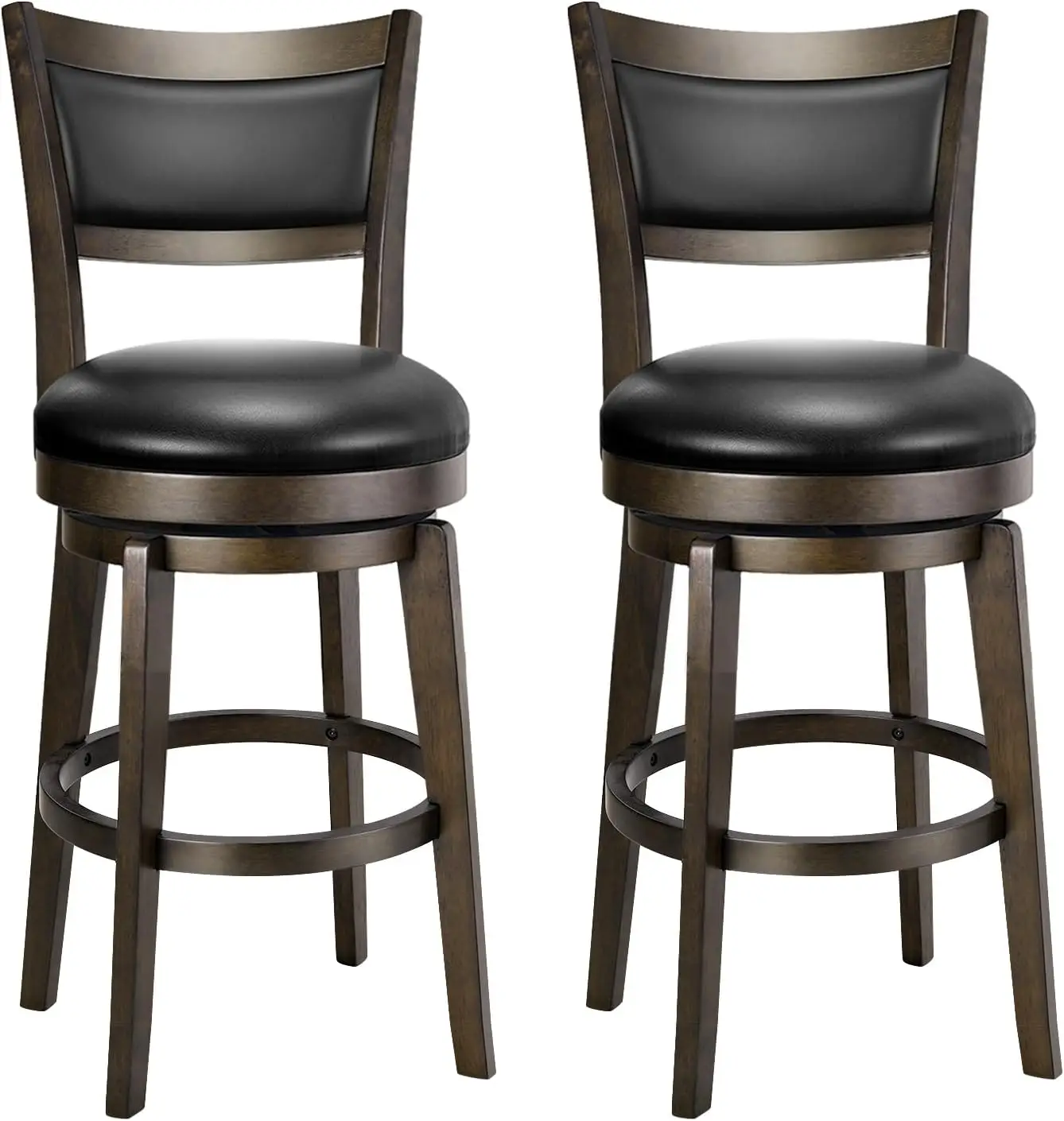 

Swivel Bar Stools Set of 2, 24 Inch Counter Height Barstools, Black Faux Leather Bar Stool with High Backrest & Solid W