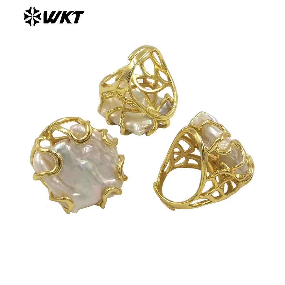 

WT-MPR122 Новейшее позолоченное кольцо 18 карат с натуральным пресноводным жемчугом, обычный размер для женщин, подарок для вечеринки, ежедневное украшение