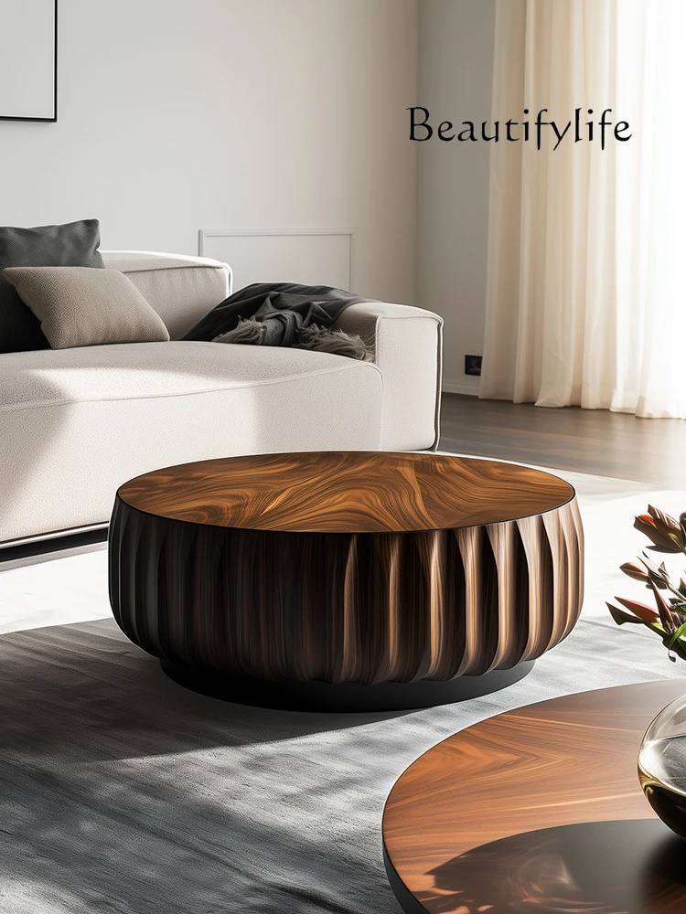 

Italian minimalist walnut round solid wood coffee table high-end living room designer creative coffee table