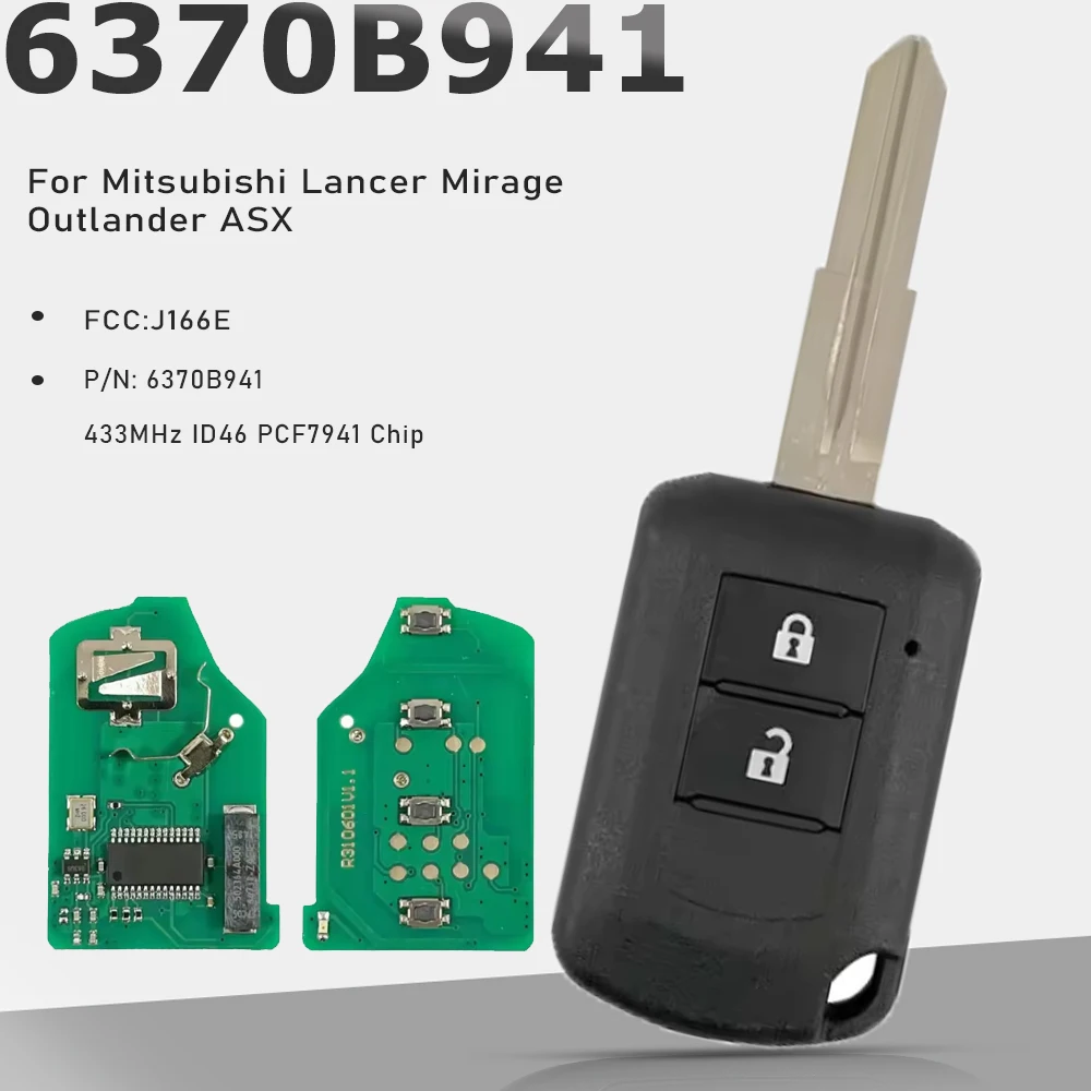

KEYECU P/N: 6370B941 Головка дистанционного ключа 433 МГц с чипом PCF7941 ID46 для Mitsubishi Mirage, Outlander, ASX 2016 2017 J166E Key MIT11R