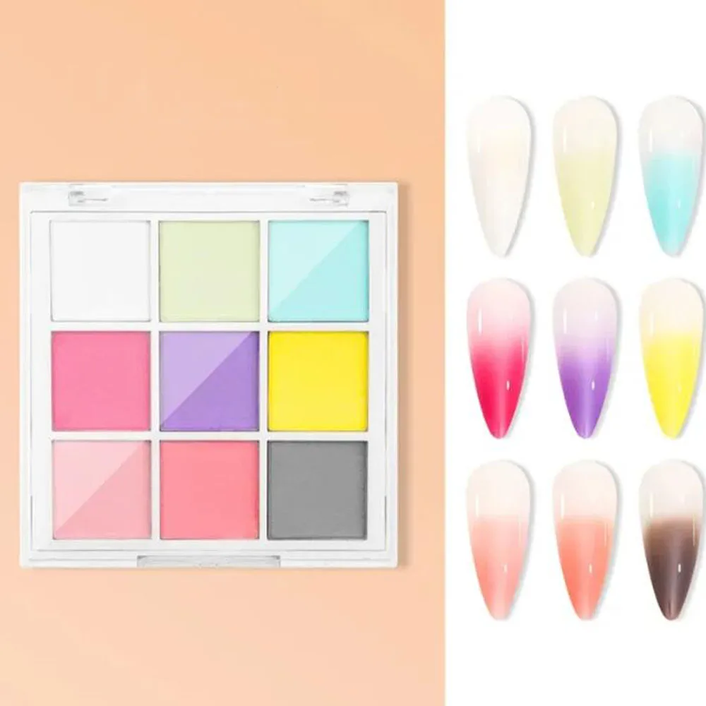 9-Color Pearl Shimmer Gradient Effect Nail Art Pigment Rainbow Eyeshadow Palette Chrome Powder for DIY Manicure & Nail Design *^