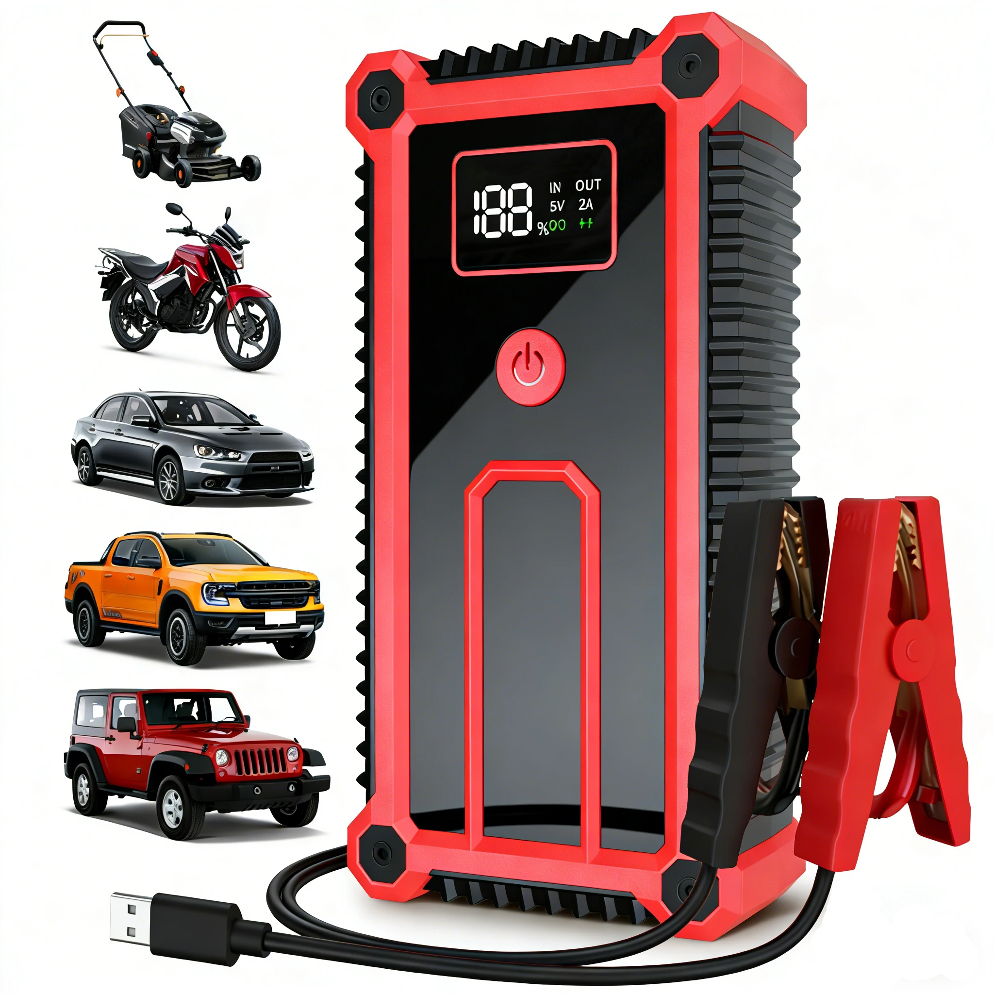 Arrancador de Coches BELIBUY 7000A, Compresor de Aire, Batería de 12000mAh con Función de Iluminación LED, Apto para Todos los Vehículos de 12V
