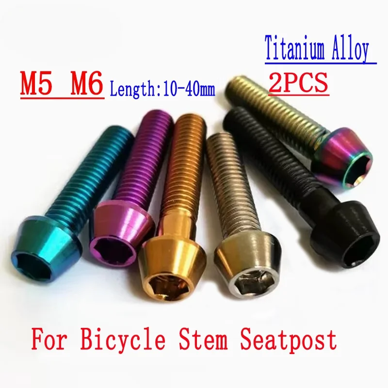 2pcs M5 M6Titanium hex socket screw Inner Allen Key Cone Taper Head Bolt Screw for Bicycle Stem Seatpost