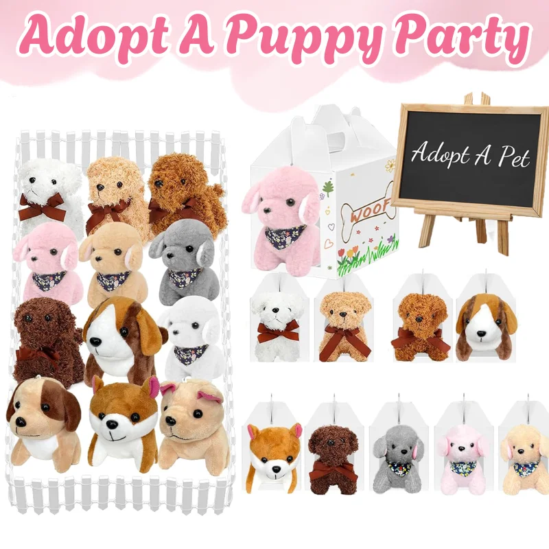 

27-77 шт. Мини-плюшевые игрушки-собачки: подарки на день рождения, игрушки «Усынови меня» с ограждением, доской и мелком