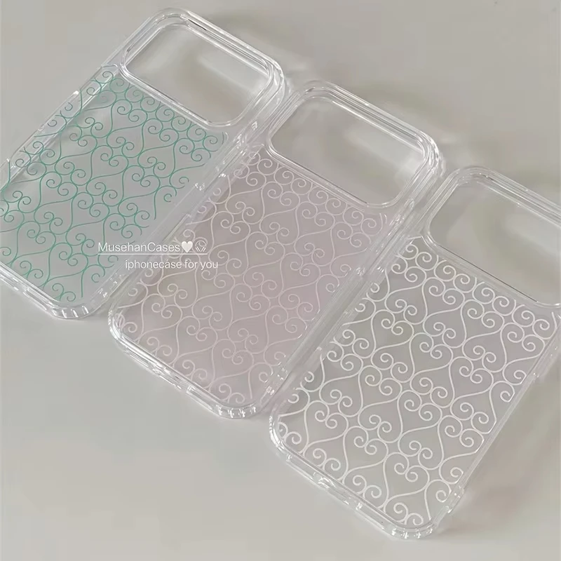 Funda Transparente Suave con Patrón de Corazones y Líneas Verdes para iPhone 17 Air 16 15 14 13 12 11 Pro Max MINI XR 7 8 Plus Estilo Y2K
