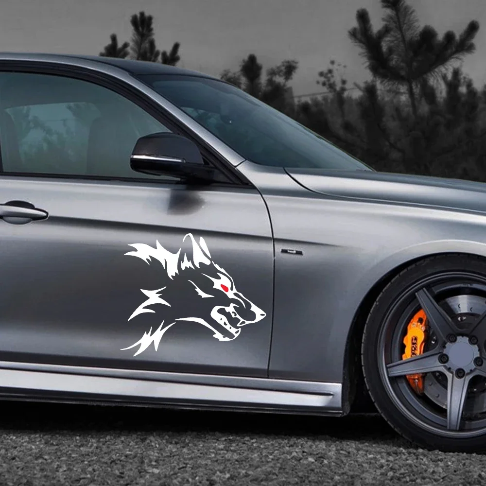 2pcs Wolf Head Car Sidedoor Stickers PVC Vinyl Decals Auto Accessories For BMW Skoda Seat VW Volkswagen Suzuki Audi Fiat Toyota