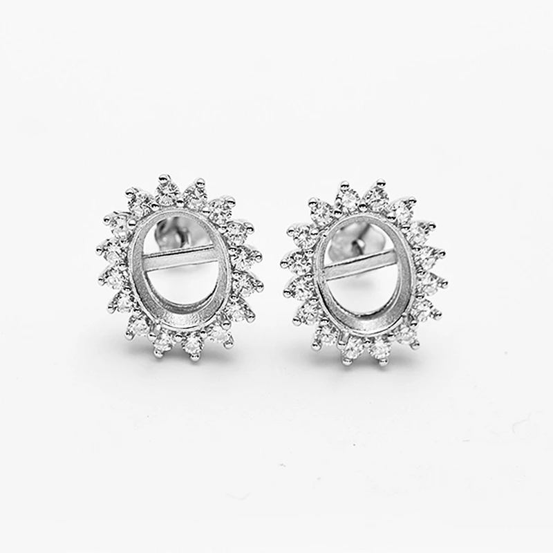 

925 Sterling Silver Stud Earrings 7x9mm Oval Cut Semi Mount Earrings Setting Cubic Zirconia for Women