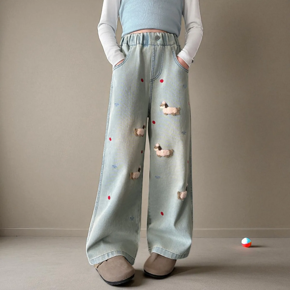 

Детские повседневные широкие джинсовые брюки для девочек, джинсы, уличная одежда, школьная одежда, брюки для девочек, детская одежда 5, 7, 9, 13 лет