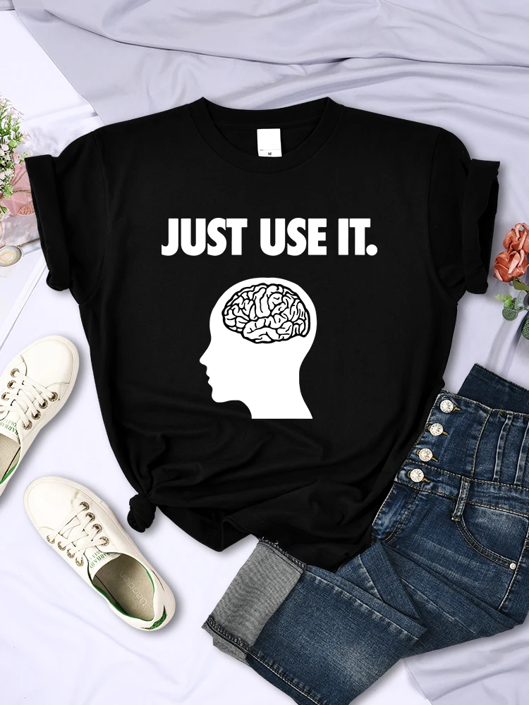 

Just use your brain for women's T-shirts, fun and creative clothing, casual soft short sleeved summer O-neck breathable women's