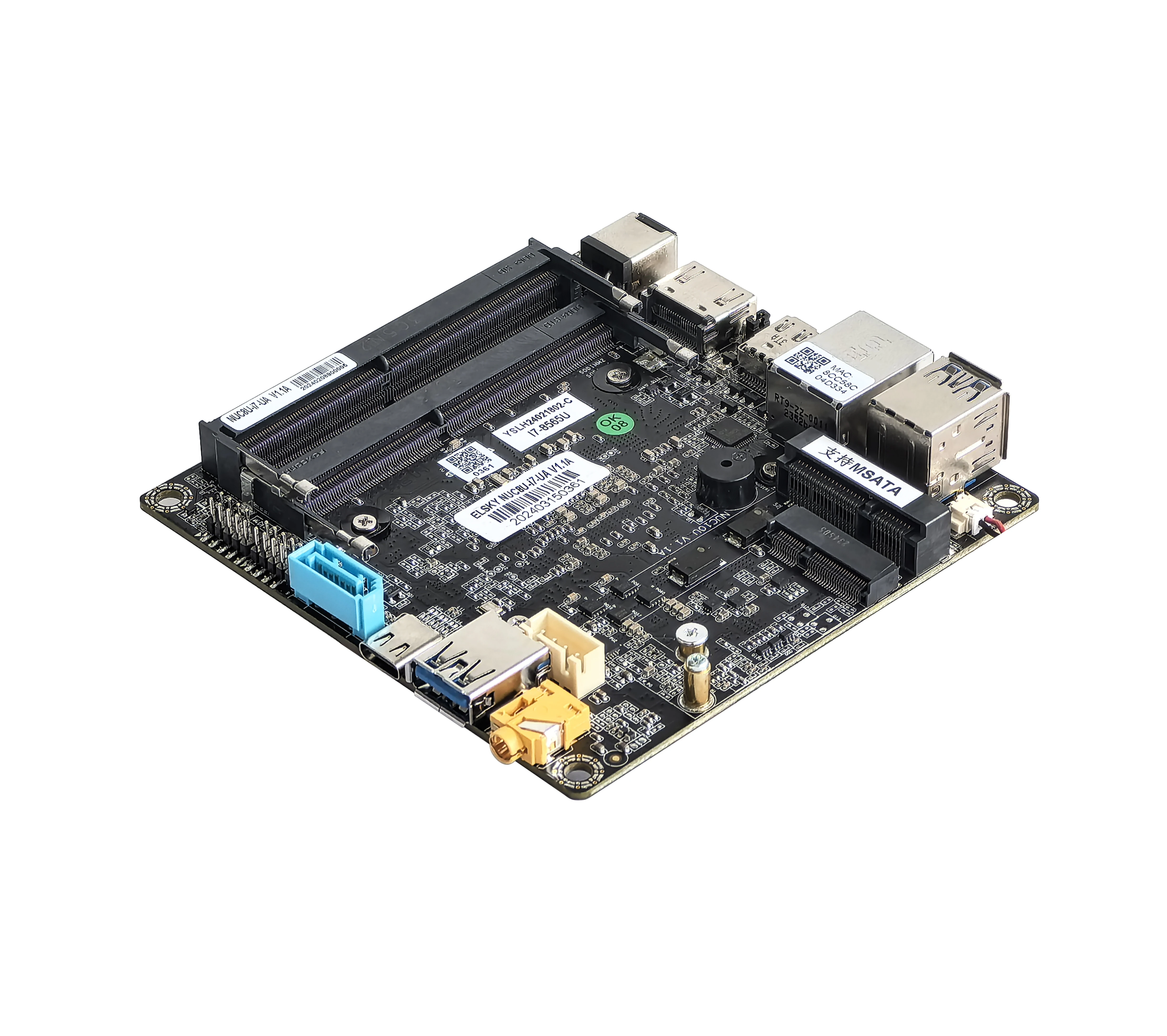 Scheda madre 2025 NUC10U 100 * 100mm con CPU i3i5i7 di decima generazione DDR4 RAM MSATA 4K Mini-DP Tipo -C Scheda computer più piccola