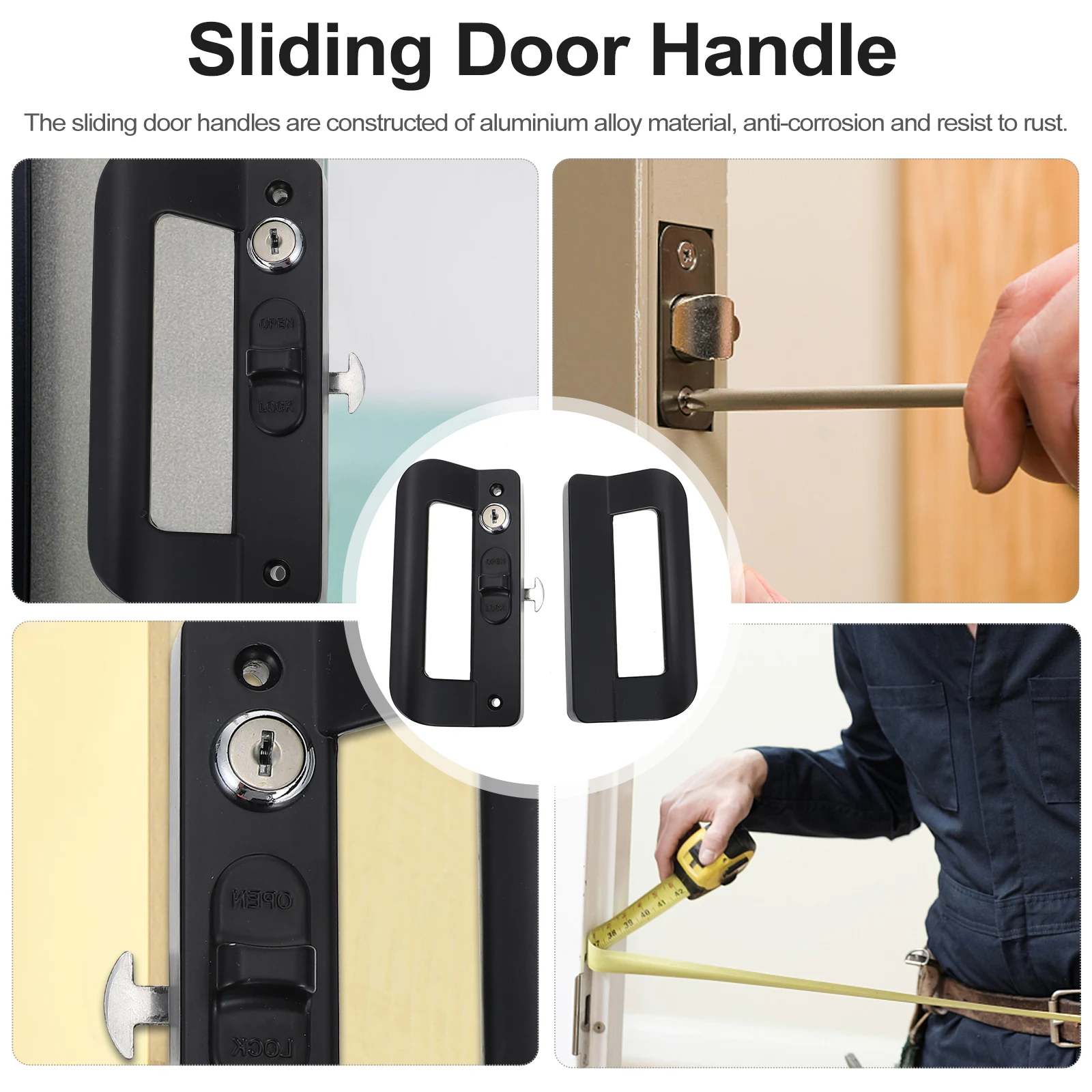 

Aluminum Alloy Sliding Door Handle Set Heavy Duty Patio Latch Replacement for Barn Doors Closet Garage Shed Anti Rust Easy