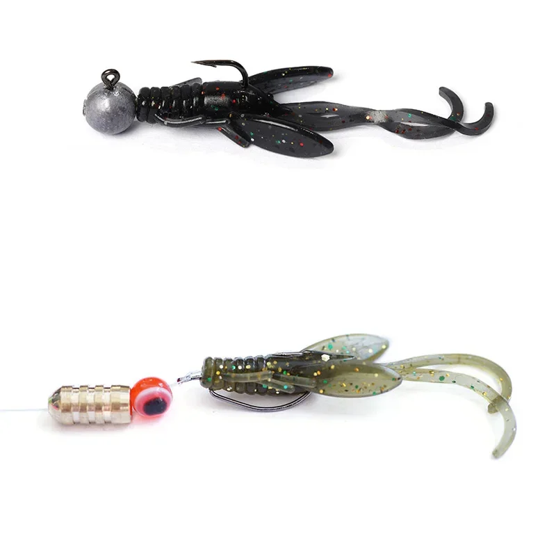 OUTKIT 10pcs Jig Wobblers Silicone Soft Bait Worm Lobster Fishing Lures 45mm Shrimp Sinking Swivel Twintails Sea Fishing
