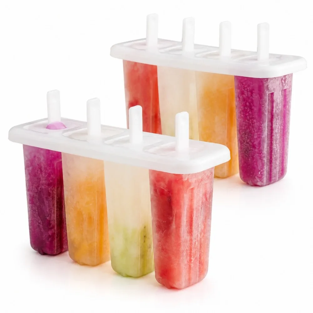4 Cavity Popsicle Molds Lid Silicone Ice Pop Cream Maker Mold Plastic Ice Cube Tray Frozen Treat Dessert Kitchen Accessories