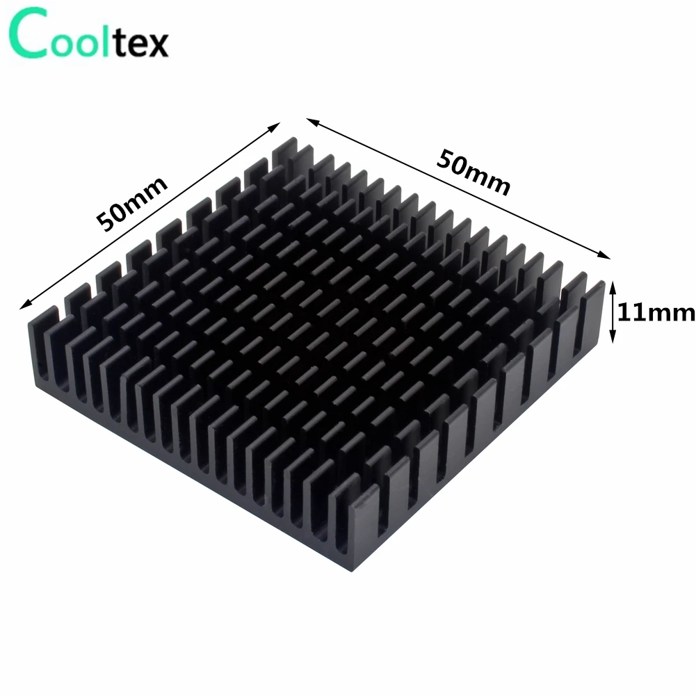 Disipador de calor de aluminio, radiador para Chip electrónico LED de refrigeración con cinta térmica de doble cara, 50x50x11mm, 10 unidades