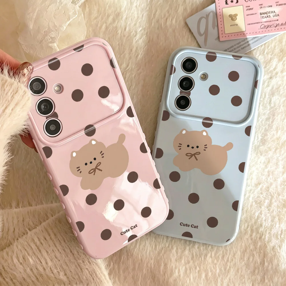 Phone Case for Samsung Galaxy A56 A54 A36 A37 A55 A35 5G A06 A07 A16 A15 Cases Cute Polka Dot Cat Soft Silicone Shockproof Cover