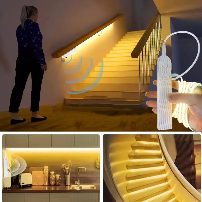 8 mm COB-LED-Lichtleiste, 5 V, mit Bewegungssensor, batteriebetrieben, 320 LEDs/m, LED-Induktions-Flex-Nachtlicht, weiß und warmweiß – Detail 7