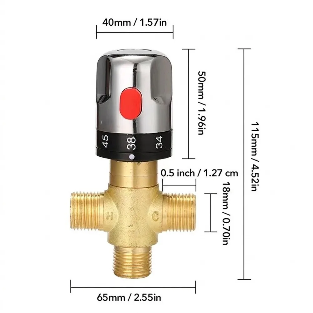 1Pc Solid Brass Thermostatic Shower Mixer Valve G1/2 Thread For Precise Hot And Cold Water Regulation In Bathroom