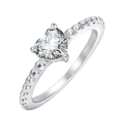 Wedding Brand Zirconia Heart Ring for Women Girlfriend, Silver Plated Stainless Steel Promised 2024 Jewelry