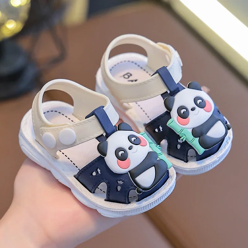 Summer Aged 0-3 Cute Cartoon Panda Toddler Baby Shoes For Boys Girl Non-Slip Soft-Soled Children Kids Sandals With Covered Toes