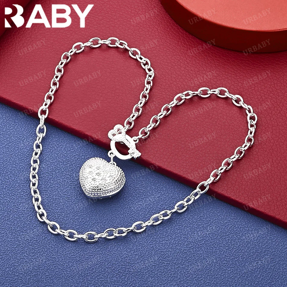 

URBABY 925 Sterling Silver 50cm Zircon Love Chain Necklace Anniversary Gift Popular Wild Fashion Romantic Jewelry
