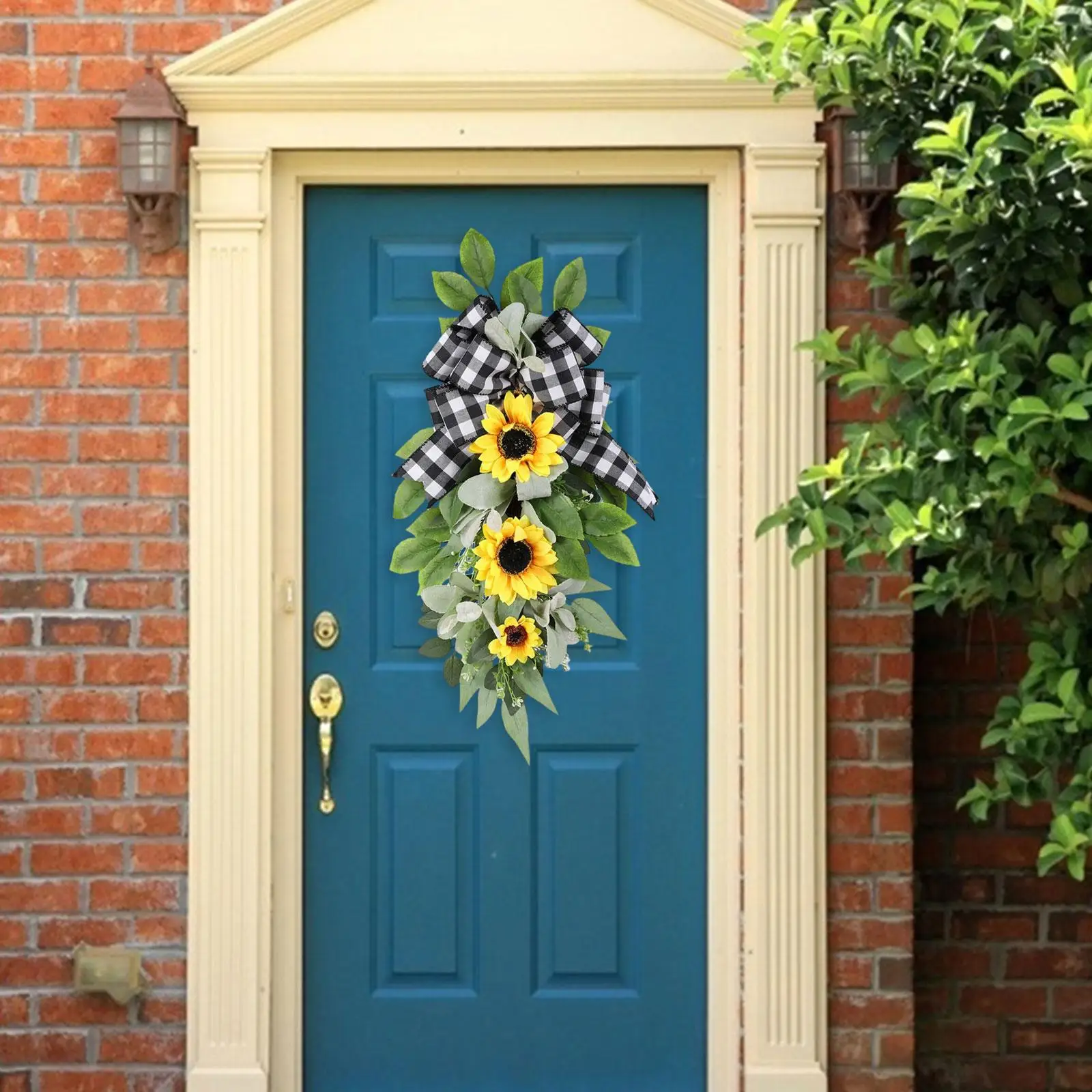 Artificial Sunflower Teardrop Swag Sunflower Swag for Front Door Adornment, Lifelike Spring Sunflower Wreath for Farmhouse