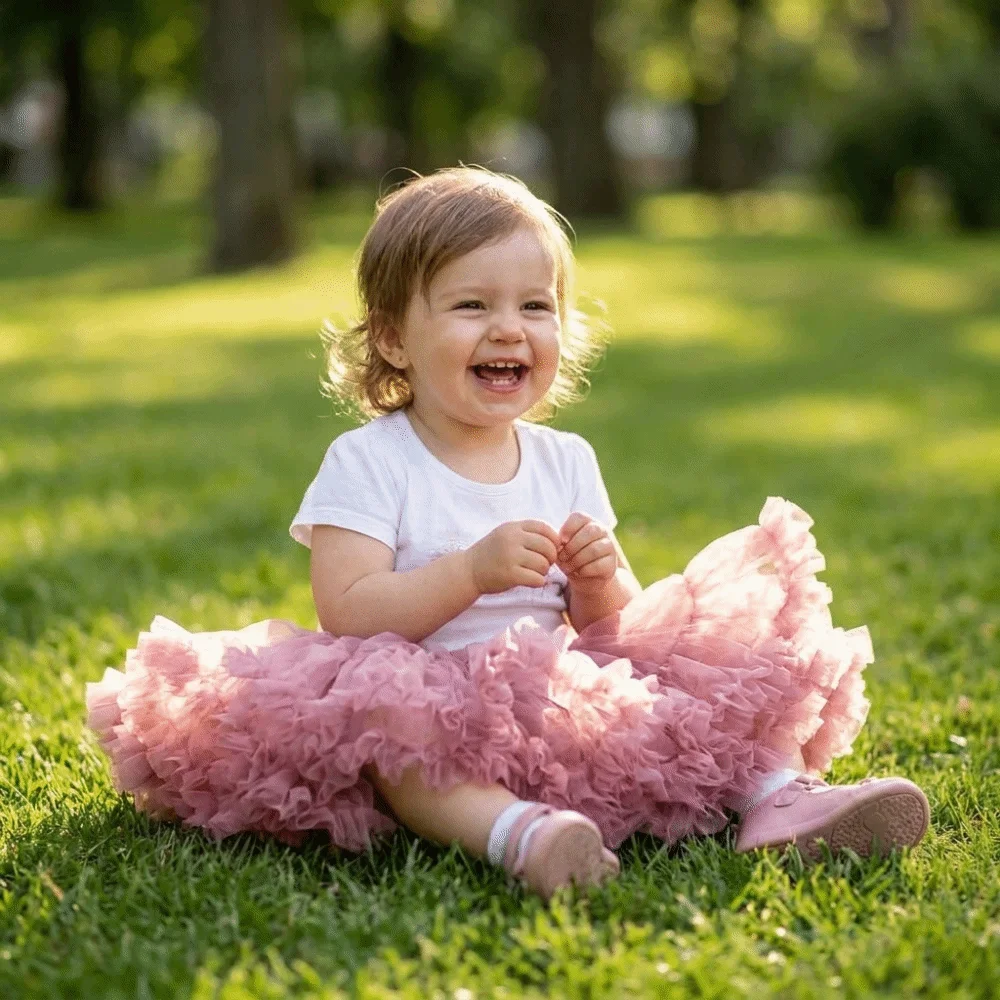 Fluffy Layers Girls Tutu Skirt Soft Tulle Elastic Waist Pettiskirt Lightweight Micro Stretch Princess Skirt Photo Shoot