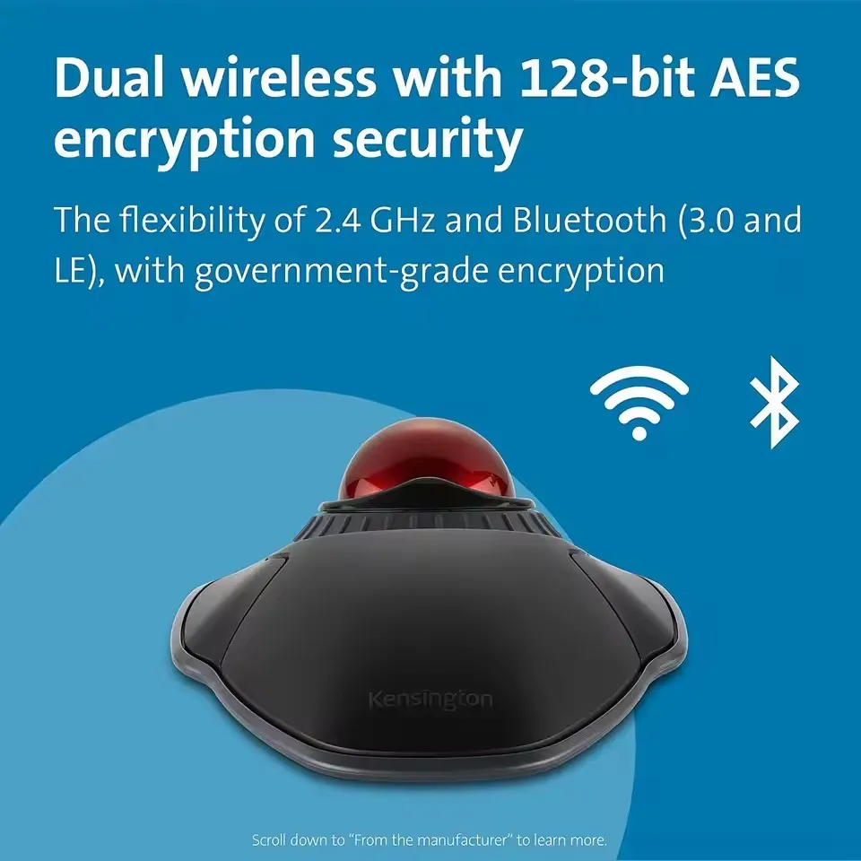 كرة التتبع اللاسلكية Kensington Orbit 2.4G مع حلقة التمرير K70992 128bit AES ماوس ألعاب كرة دوارة تشفير للكمبيوتر/الكمبيوتر المحمول