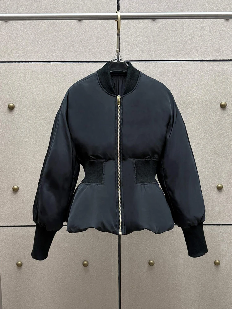 2026 New Winter Women's Down Jacket: Stylish, Warm, and Versatile—Slim-Fit Black Design with Ribbed Panel Details