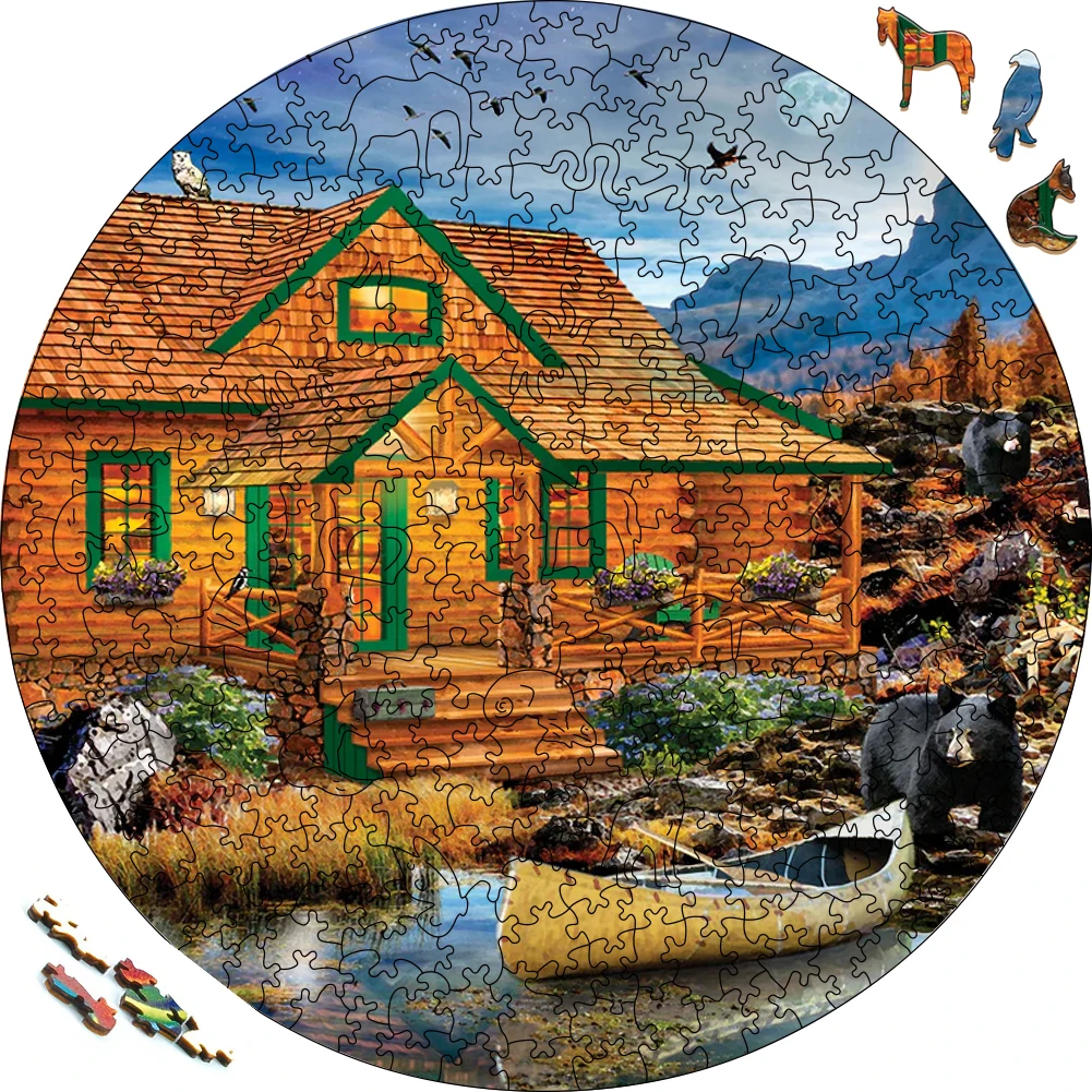 

3D Puzzles Wooden Blue Mountain Lodge Jigsaw Puzzle For Festiva Gifts Wood Puzzles Board Game Wood Scenery Puzzle Toys For Kids