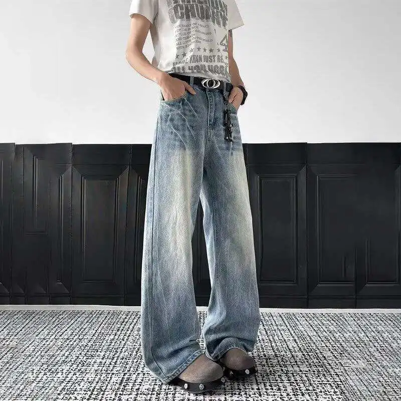 WTHT Nieuwe Vintage mannen Doen Oud Ontwerp High Street Denim Broek Mode Wassen Hoge taille Rechte Jeans Mannelijke zomer 2A0022